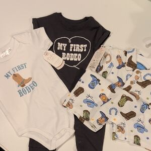 Cat & Jack My First Rodeo Bodysuits - White, Black, Multicolor